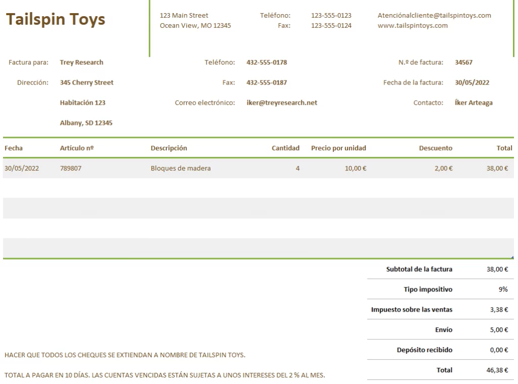 Plantilla Excel De Factura Comercial